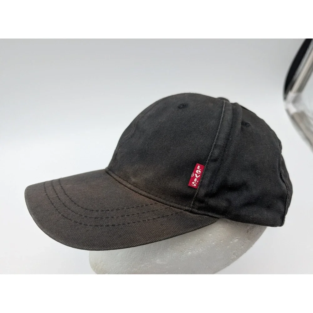 Levis Mens Faded Black Cotton Baseball Cap Adjustable Leather Strap Hat